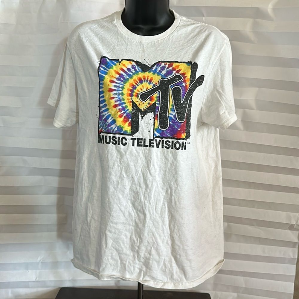MTV Graphic T-Shirt White Short Sleeve Size Medium Retro Music TV Logo Tee